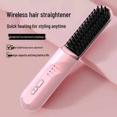 Mini Portable Negative Ion Wireless Hair Straightener & Styling Comb for Travel & Dorm