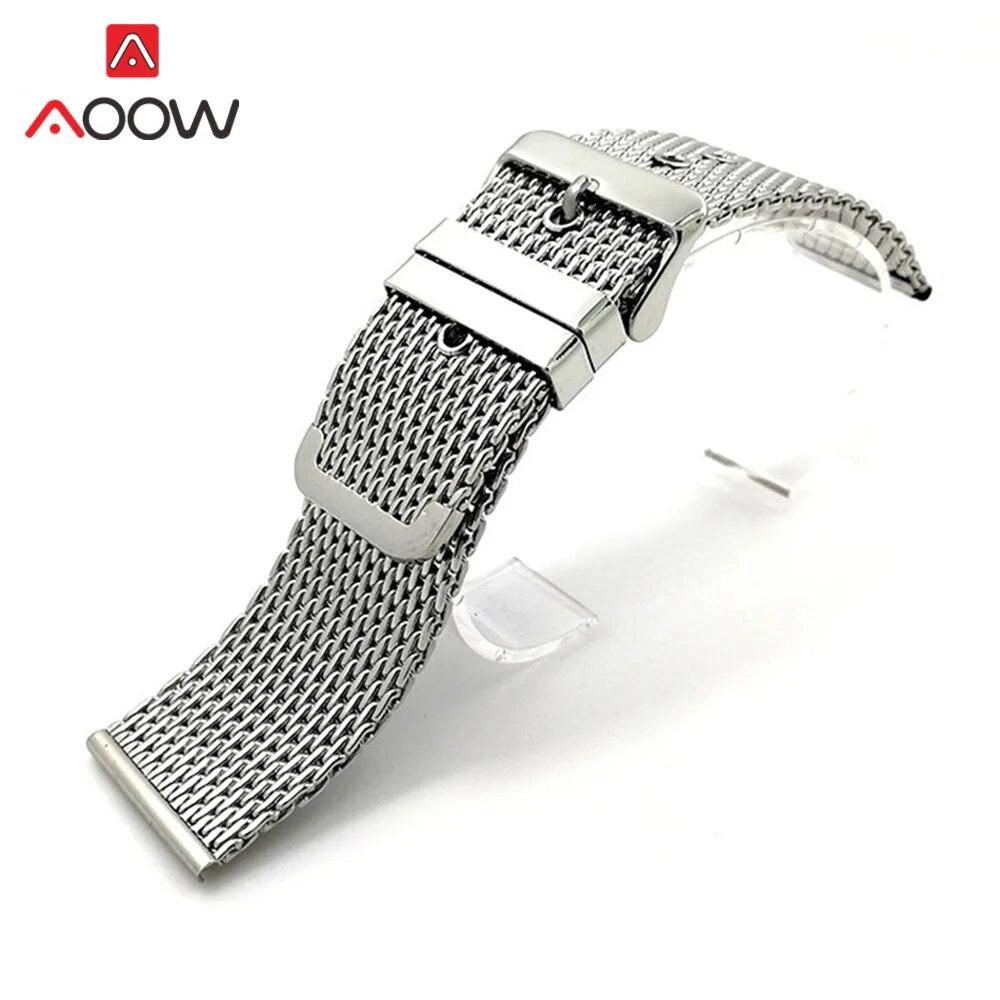 18mm 20mm 22mm 24mm Universal Milanese Loop Band Stainless Steel Strap Pin Buckle Watchband Bracelet Accessories Black Silver
