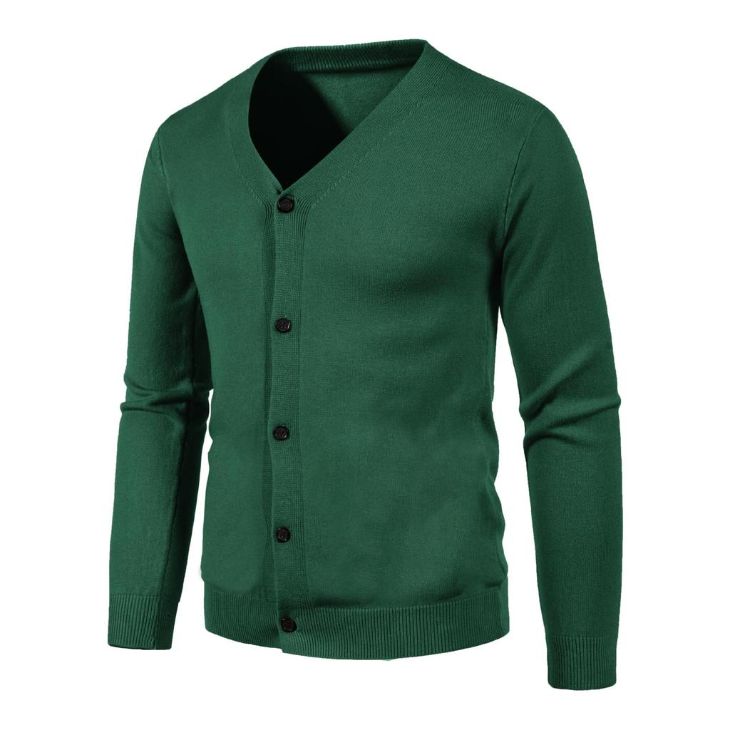 Men's Autumn Knitted Cardigan Solid Color Casual Thin V-neck Elastic Sweater