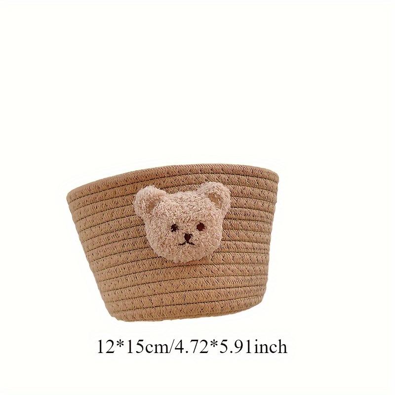 1 PC Cute Woven Rope Storage Basket with Plush Bear Design - Multi Purpose Desktop Storage Box, Modern Style, Rack Basket