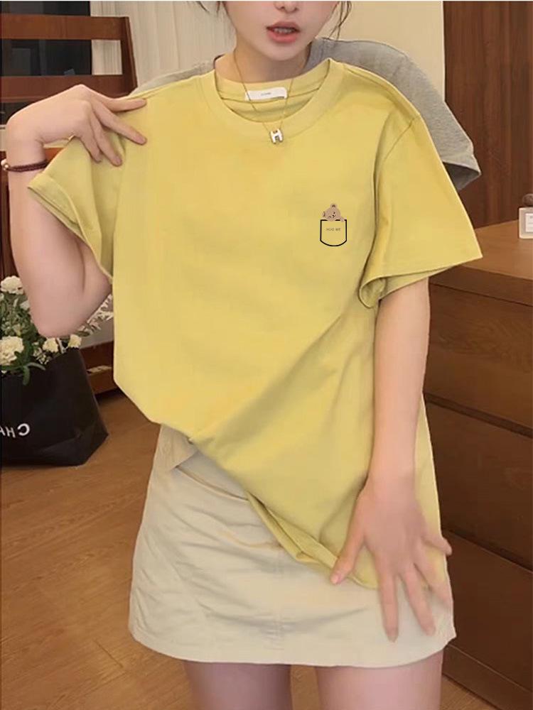 Women's Korean Style Round Neck Short Sleeve T-Shirt, New for 2026 - Versatile and Fashionable Base Layer for Spring, Summer, Autumn.