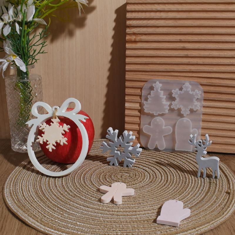 Christmas Tree Pendant Silicone Mold Xmas Candle Plaster Bow Snowflake Key Gypsum Mold Diy Hanging Decor Santa Claus Resin Mold