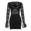 2026 European and American style autumn new women's clothing solid color slim-fitting high-waisted fashion V-neck long-sleeved hip-wrapped dress