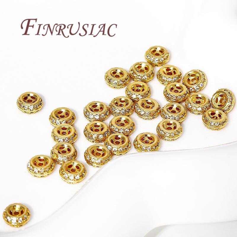 18K Gold Plated Brass Zircon Spacer Bead Accessories For Bracelets,Metal Beads,Separators For Beads,DIY Jewelry Making Supplies