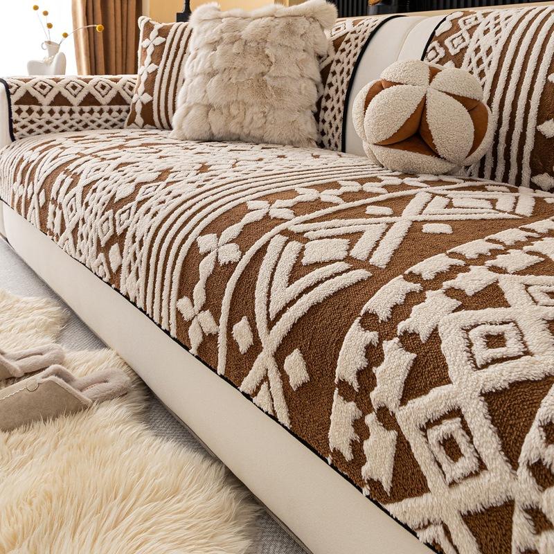 Simple Modern Style Sofa Cover Cloth Fixed Anti Slip Thick Leather Sofa Cushion Cover Soft And Skin Friendly Autumn And Winter