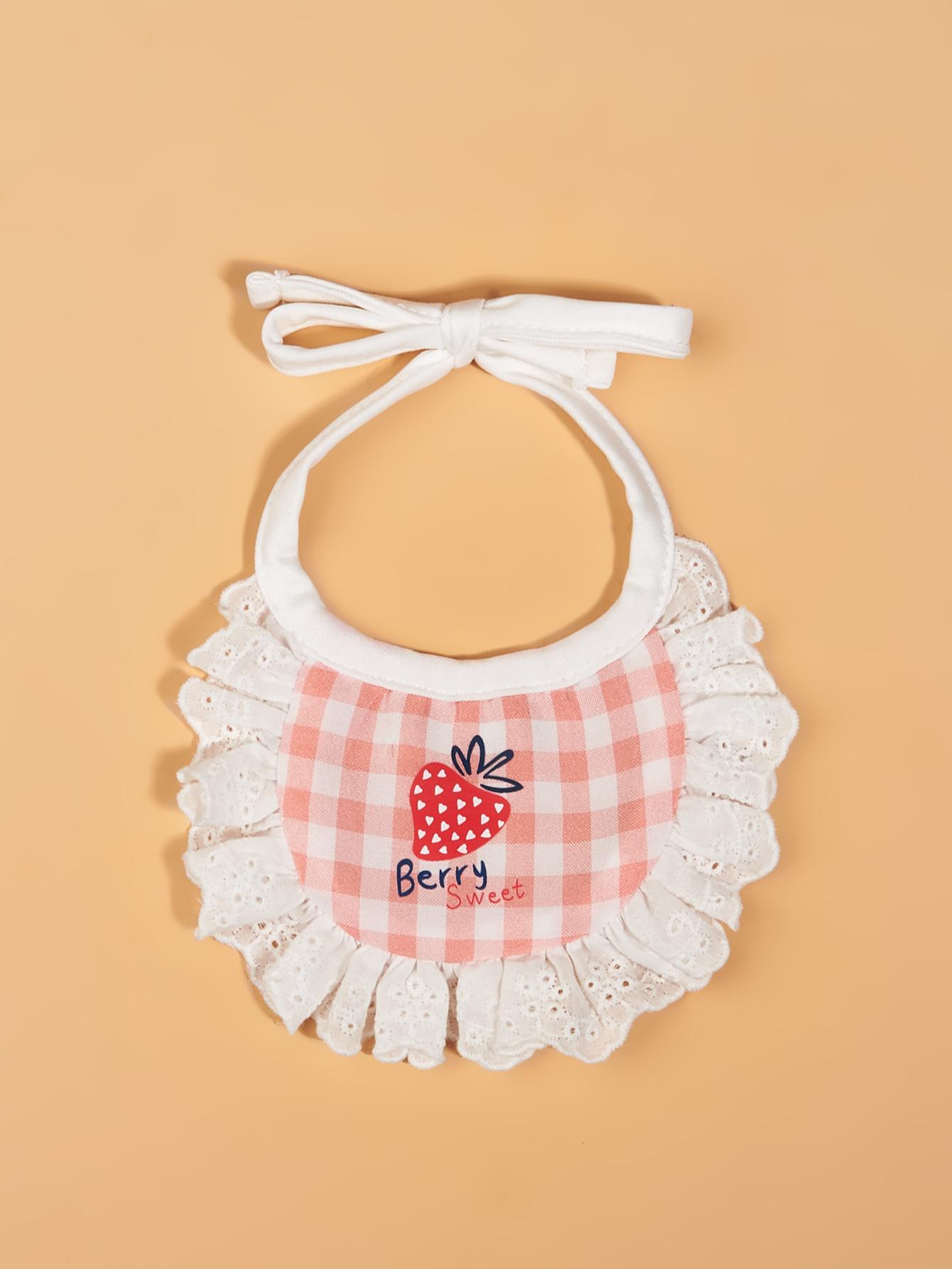 

Cute Dog Lace Bandana Puppy Cat Strawberry Scarfs Washable Daily Handkerchief Semicircle Scarf Bibs Saliva Towel for Small Medi M рожевий