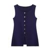 Spring New Arrival Knitting Sleeveless Tops Fashion Casual Round Neck Golden Button Plain Stitch Vest 4192100