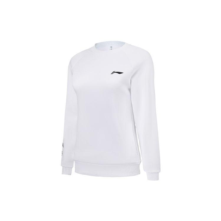 Li Ning Seria Badmintona Logo Boczne Sweter Sportowy Casual z Okrągłym Dekoltem i Długim Rękawem Bluza Damska Standard-Biały AWDSD44-2