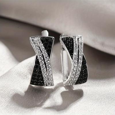 Orecchini a cerchio in Zirconia Cubica Bianchi/Neri per Donna Orecchini Moderni Specialmente Interessanti Gioielli Statement per Uso Quotidiano e Feste