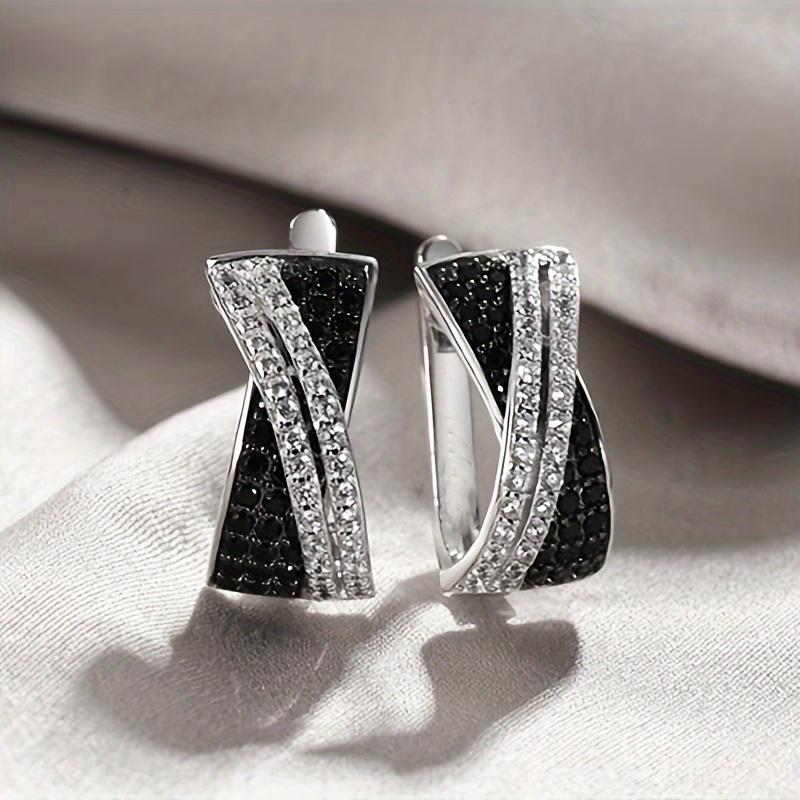 

Black/White Cz Hoop Earrings For Women Special-Interested Modern Female Earrings Daily Wear Party Statement Jewelry