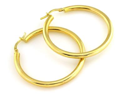 Gold Earrings 585 Women's Simple Circles Diameter 30mm Round Pattern