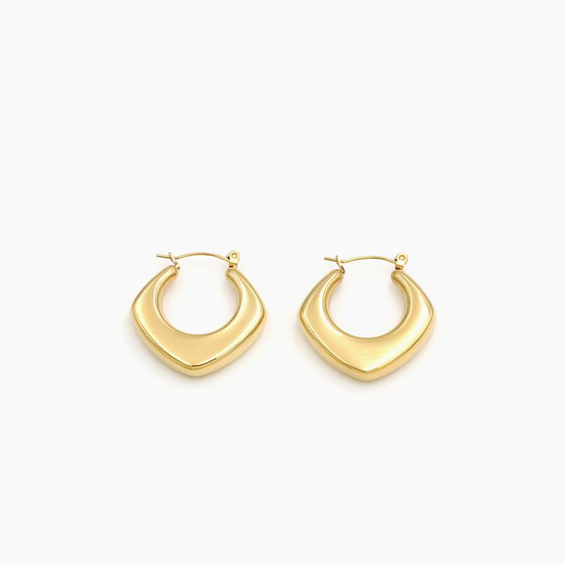 18K Gold Titanium Steel Geometric Exaggerated Earrings Rhombus Smooth Hollow Earrings High-End Light Luxury