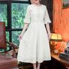 ZANZEA Women Casual Round Neck Flare Sleeve Elegant Lace Patchwork Long Dress