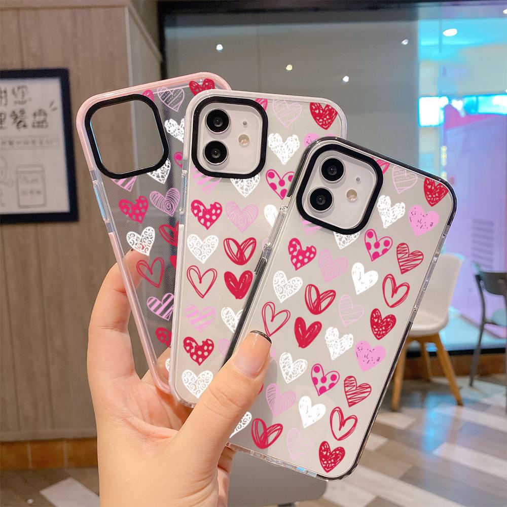 Ins Wind Women's Transparent Mobile Phone Case Apple 17pro Color Love iPhone16 Anti-drop Protective Case 14 Soft Case
