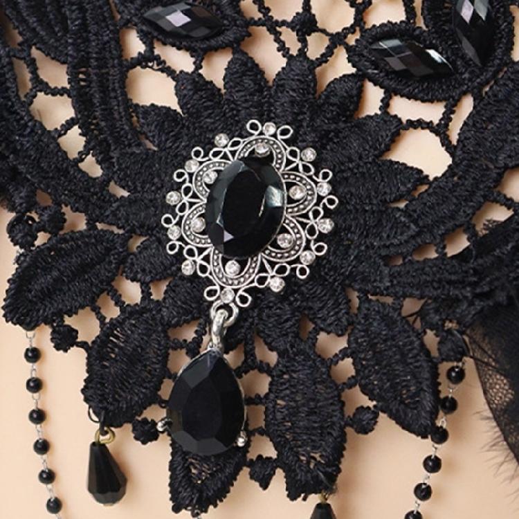 Viktorianisches Punk-Feder-Schal-Wickeltuch Spitze Blume Strasssteine Schulterbedeckung Für Damen Mädchen Halloween-Party Verkleidung