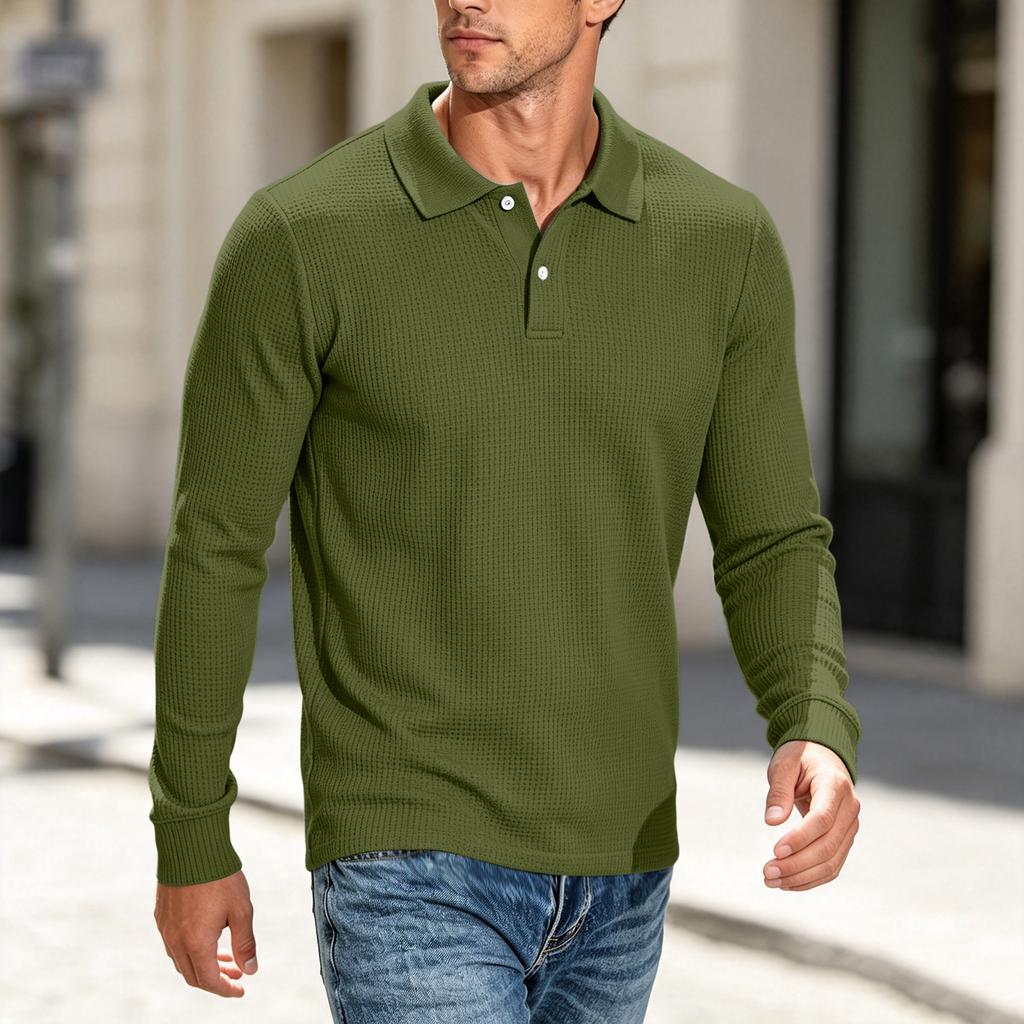 Men's Knit Long Sleeve Button-Up Shirt Casual Loose Fit Color