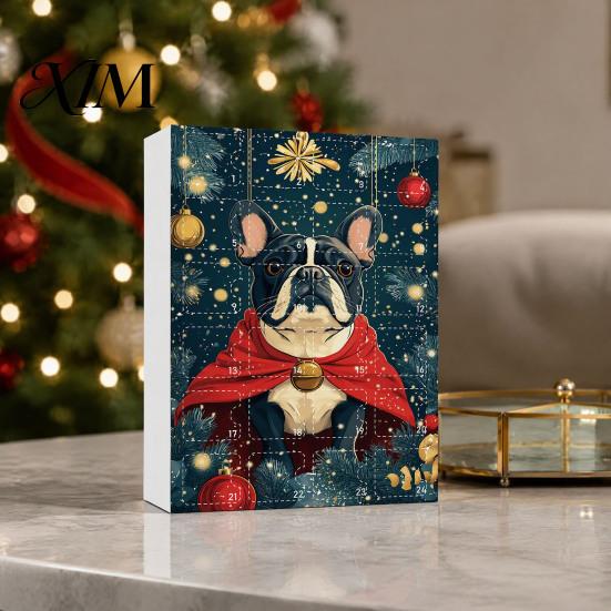 Fun Holiday Surprise Toys Bulldog Advent Calendar 2026, 24 Days Acrylic Puppy Ornaments Christmas Countdown Calendar, Tree Hanging Decor 2D