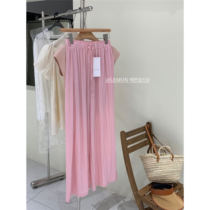 

Lazy Lake Blue Wrinkle Thin Loose Drawstring Pants