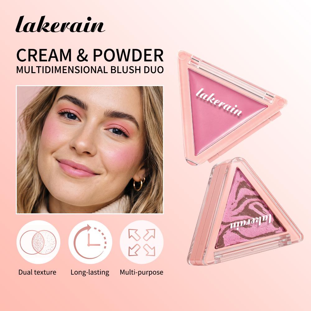Lakerain Zweifarbige Rouge-Palette - Matt & Sanft Leuchtend, Aufbaubare Formel, Langanhaltend, Mini, Tragbarer Primer.