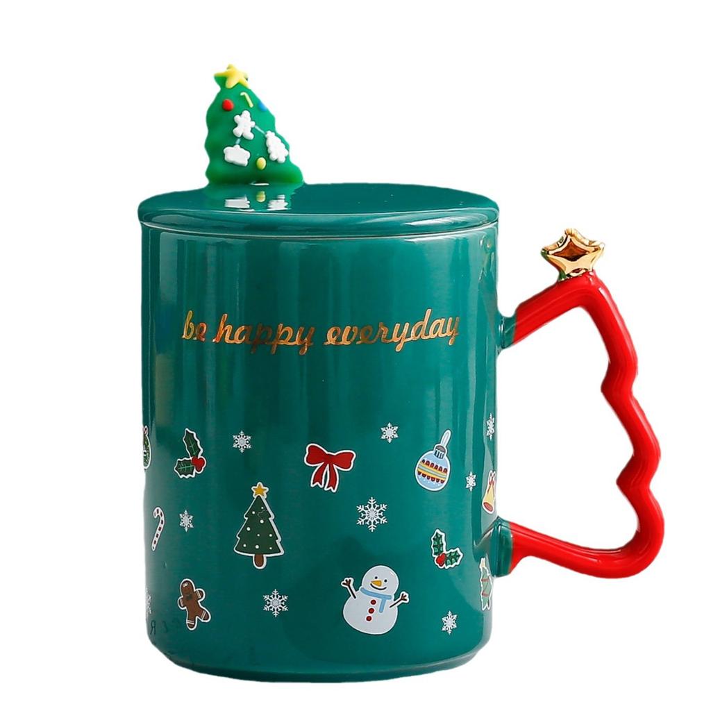 Christmas Gift Mug with Lid Spoon Ceramic Cup Male and Female Couple Coffee Cup Student Water Cup Home Breakfast Cup