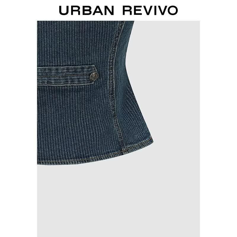 UR 2026 Women's Distressed Napoleon Button Denim Vest Jacket
