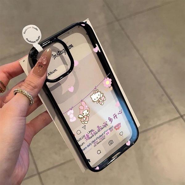 Hello Kitty Heart Black Frame for 17Pro Max/16/15Pro/14/13Pro Acrylic Cartoon Case