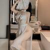 New Pure Desire Erotic Underwear Neck Sexy Perspective Small Chest One-piece Hollow Gauze Skirt Battle Robe Women's Two-piece Set