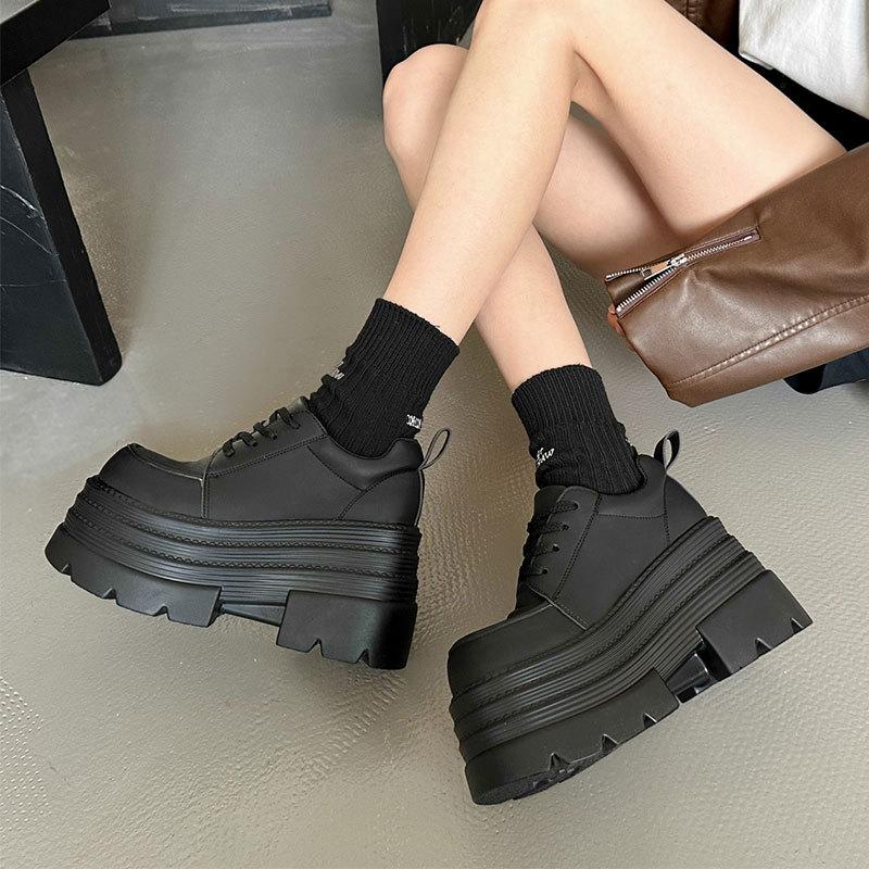 Fashion Thick-soled Lace-up Small Leather Shoes Women's Spring and Autumn New Small Super Thick-soled Heightening Single Shoes