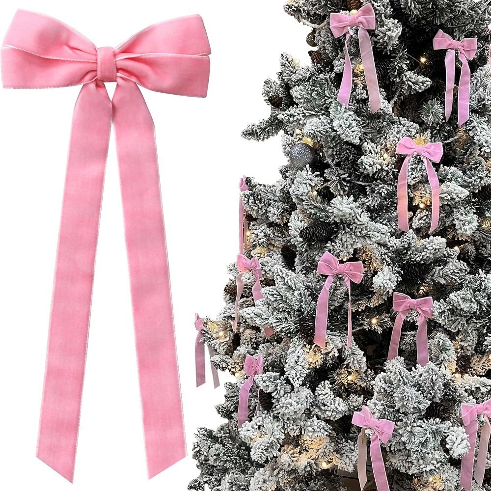 10pcs Velvet Christmas Tree Bows Festive Ribbon Gift Bows for Holiday Wreaths, Decorations Rustic Crafts DIY Hanging Ornaments