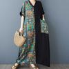 Women's Patchwork Black Long Dress Retro Robe