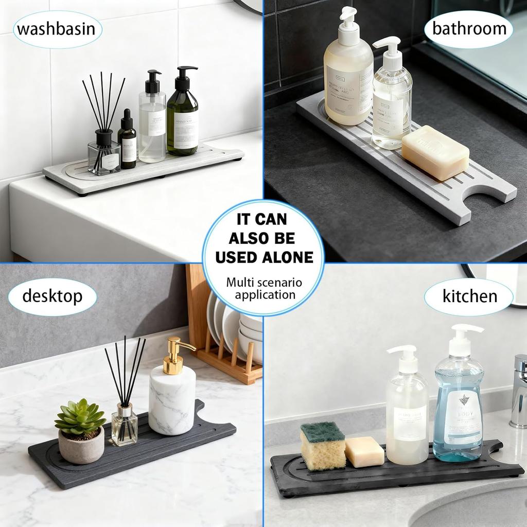 Diatomaceous stone kitchen sink mat with raised feet, kitchen faucet sink mat, absorbent diatomite stone sink tray, splash guard