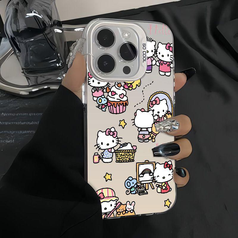 Applicable to Apple 11 mobile phone case iPhone11/11Pro cartoon color silver hard case Huawei p11 full screen kt cat