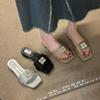 Women Slippers Fashion Square Toe Slippers Beach Flat Sandals Metal Decoration Casual Shoes Home Slides Women Zapatos De Mujer