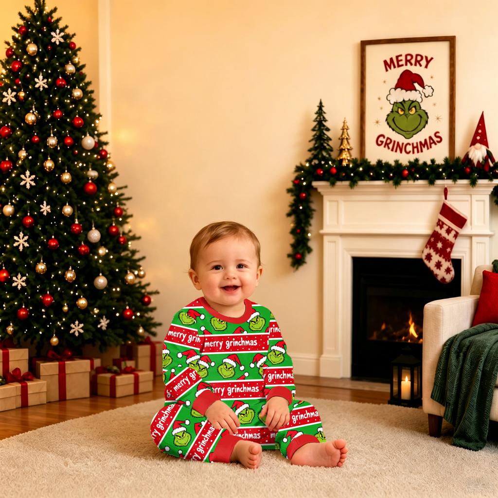 Family Matching Christmas Pajama Set, Long Sleeve Top and Pants Loungewear for Holiday
