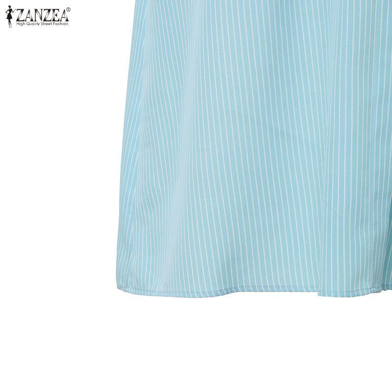 ZANZEA Women Casual Round Neck Loose Long Sleeve Stripe Dress