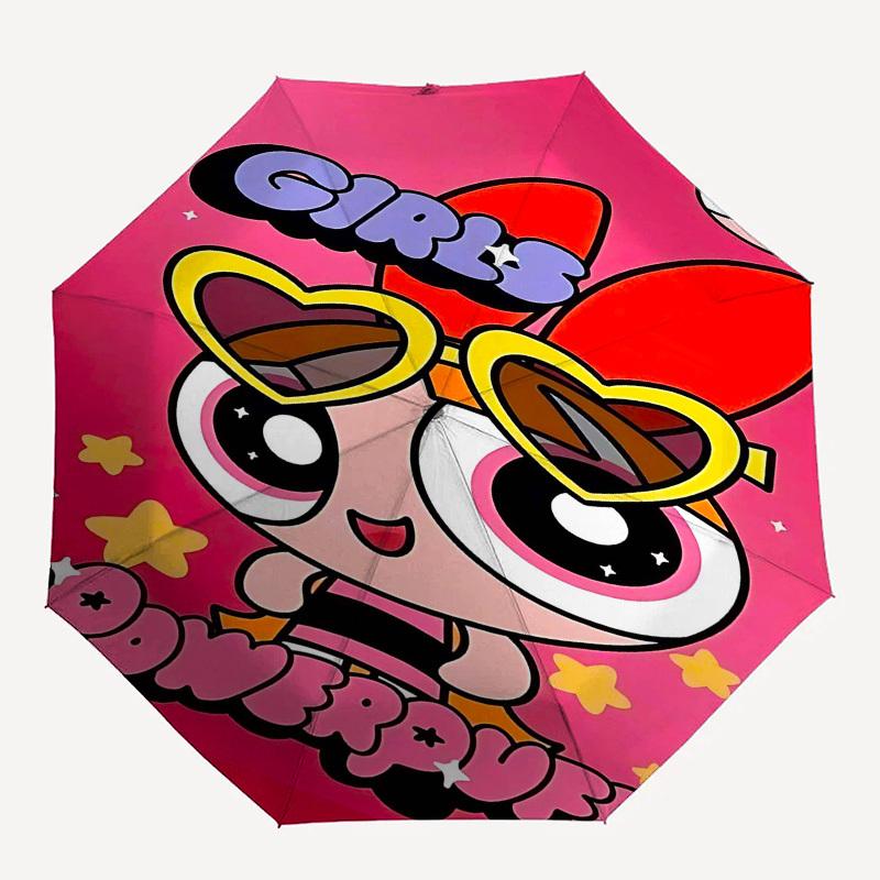 

1pc GIRLS POWERPUFFOpen/Close Umbrella-Windproof, Compact Travel Umbrella, Sturdy 8-Rib Shaft, Outdoor Accessory, 1116