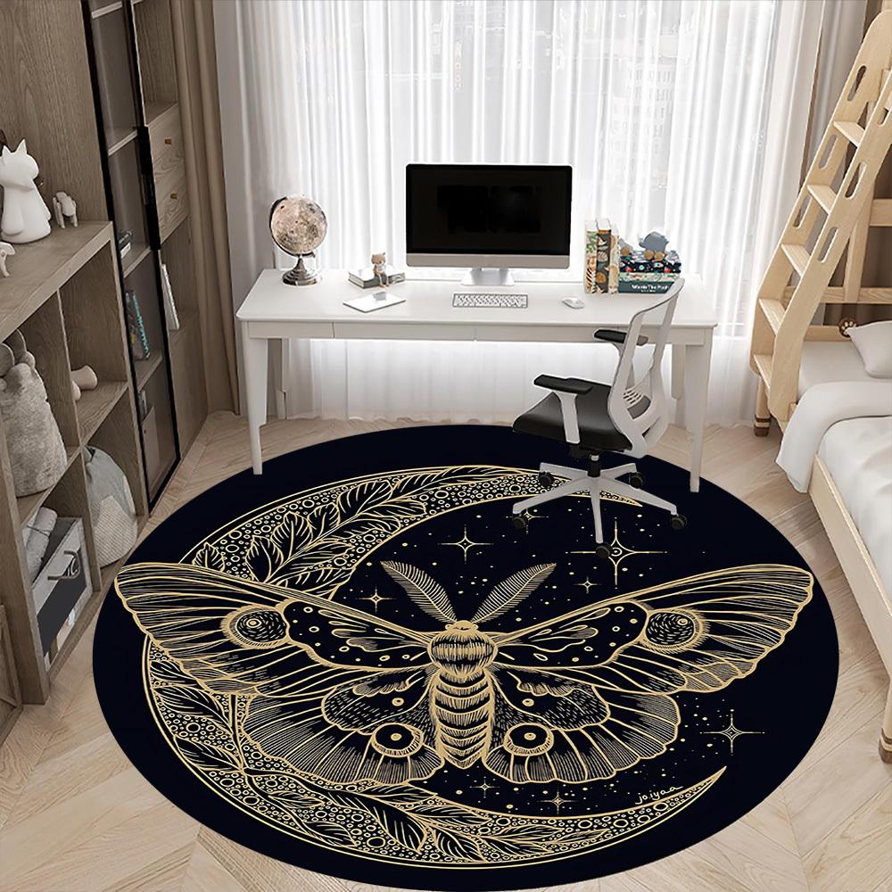 1pc Moth Crescent Moon Carpet, Round Non Slip Durable Large Size Office Carpet, Suitable for Office