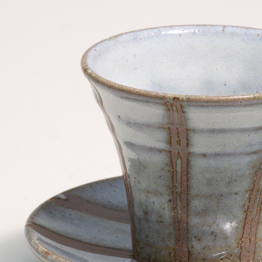 Marui Seito Shigaraki Ware Hechimon Coffee Cup and Saucer Set, Approx. 200ml, White with Shirahagi Tatesen Pattern, MR-3-3283