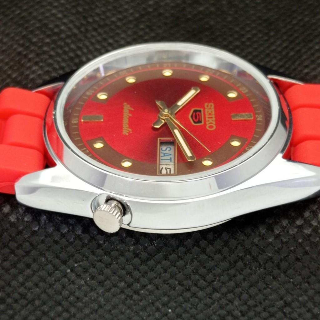Generalüberholte Vintage-Armbanduhr „SEIKO 5“ aus Japan, Automatik, D/D, Rot, 593a-a311236-9