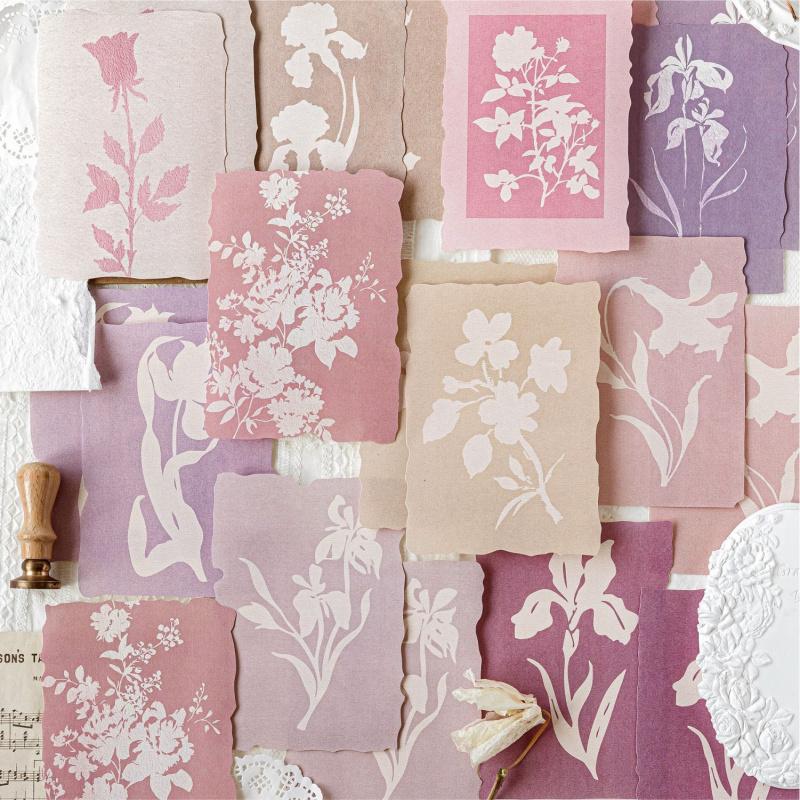 20 Sheets Floral Silhouette Material Paper, Plant Art Style Journal Background Paper, Album Notebook Decor Paper