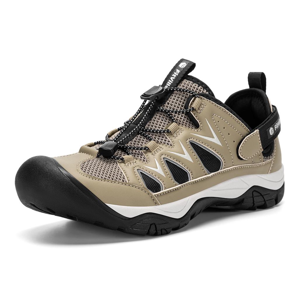 Men's Wide Fit Leather Hiking Sandals Breathable Water Shoes with Arch Support for Beach and Summer