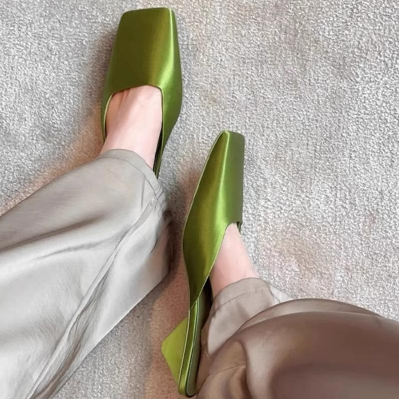 Sandali da Donna con Tacco Medio Nuovi Stili Primavera Punta Quadrata Bocca Bassa Calzatura Calzata Completa Antiscivolo Resistenti all'Usura Pantofole