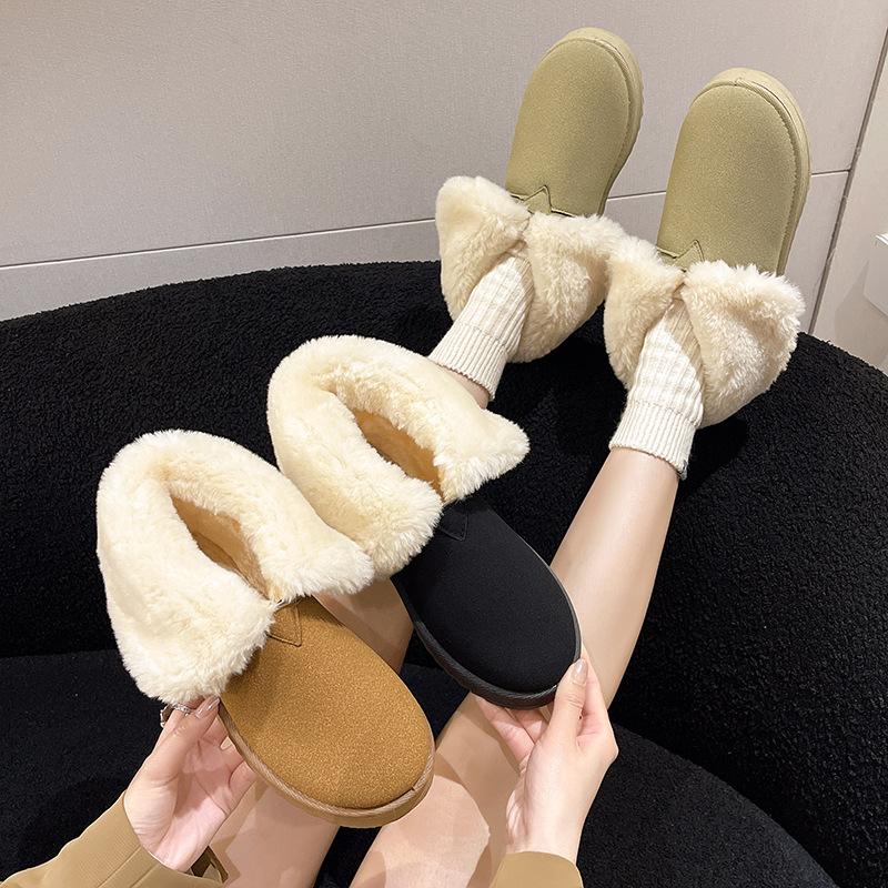 Warm yellow snow boots cotton shoes women's winter new velvet thickened warm snow cotton boots large cotton women's shoes
