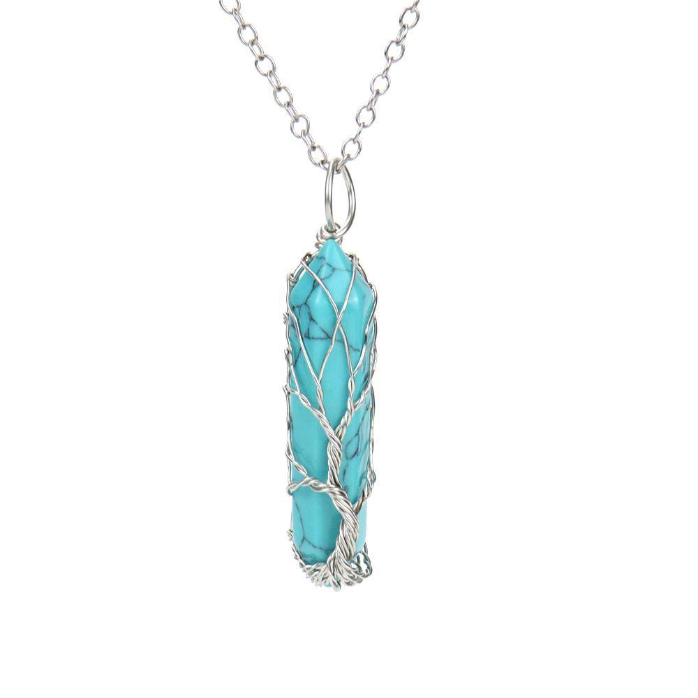 Hand-Wrapped Tree Of Life Natural Rough Stone Crystal Hexagonal Prism Necklace Fortune Tree Necklace N502