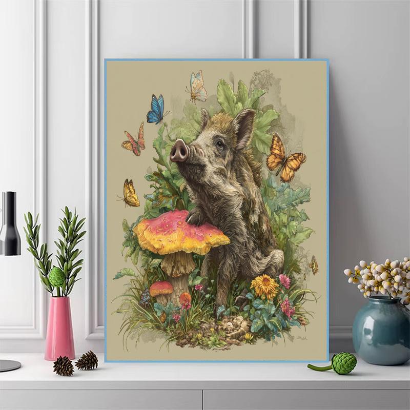 Warthog and plants Pattern  3pcs 100% Round Full Drill 5D DIY Diamond Painting Embroidery Cross Stitch Rhinestone Décor