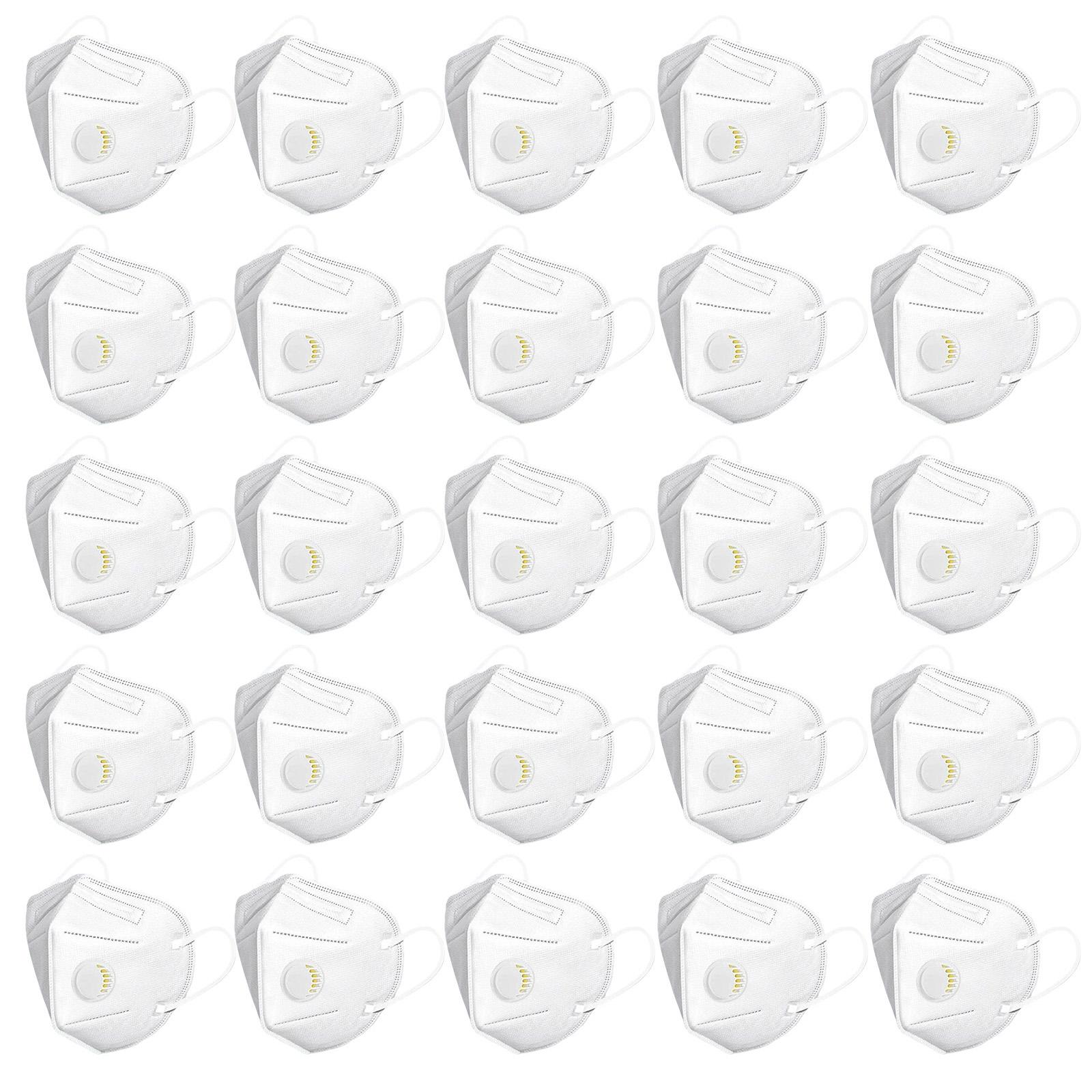 

25 Pack Disposable Face Masks with Valve Breathable 3D Design Adjustable Nose Clip Elastic Ear Loops for Daily Use One Size білий