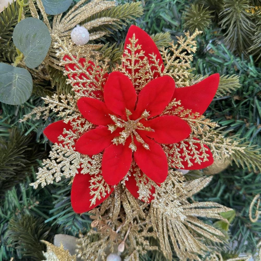 

10pcs Tear-resistant Artificial Flowers Cloth Material Noel Decorations for Navidad Party золотой/красный