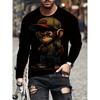 Spring and Autumn Round Neck 3D Animal Pattern Printed Top Fashionable Casual Long Sleeved Men's T-shirts