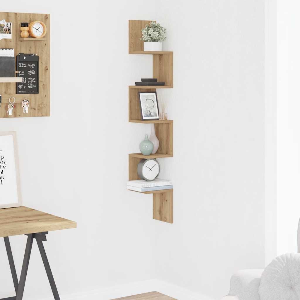 Creative design corner shelf, artistic wall mounted decorative storage rack, craft oak 20x20x127.5 cm material