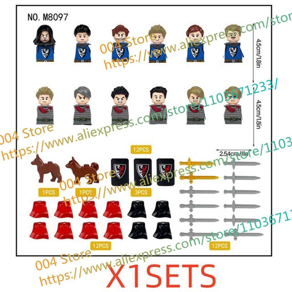 N501U-504U Medieval Castle Knight Building Blocks Figures Four Side UV Printing King Warhorse Weapons Accessories Toys Kid Gifts